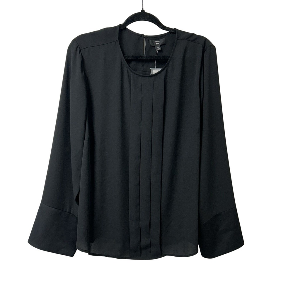 NWT J. Crew 365 Gorgeous Black Long Sleeve Blouse Pleated Detail Wide Cuff Sz 2X